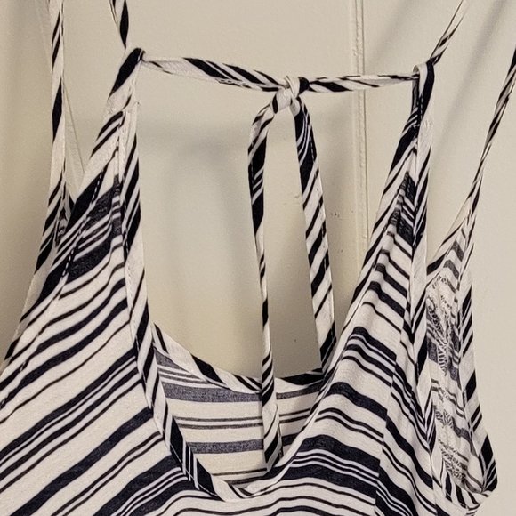 Nautical stripe strappy halter babydoll flare mini beach coverup dress Sz: M - Picture 4 of 5